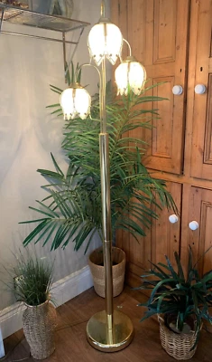 £129.99 • Buy Vintage Hollywood Regency Gold Lotus Tulip Flower Waterfall Standard Floor Lamp