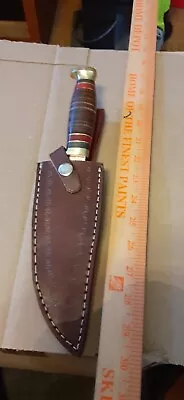 USED -UNBRAND--Fixed Blade Leather Stacked Handle Knife W/ Sheath-CASE--K-BAR- • $20