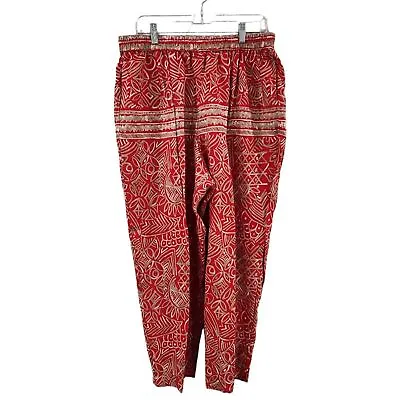 VTG Campus Casuals Made In USA Red Tribal Print Pants Size 22W Elastic Waist • $32