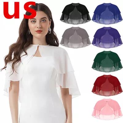 US Women Tops Chiffon Sheer Shrug Cardigan Shawl Wraps Wedding Bolero Cover Up • $6.99