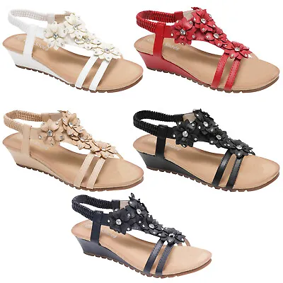 Womens Sandals Ladies Strappy Gladiator Mid Low Wedge Evening Summer Beach Shoes • £9.99