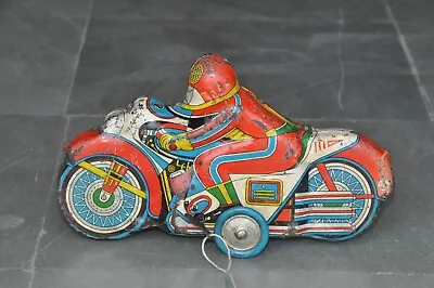 Vintage Wind Up Racer /Sports Litho Motorcycle Tin Toy  Japan? • $135