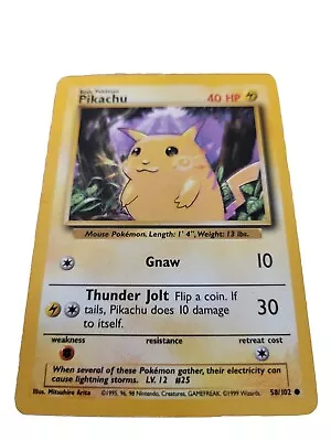 Pikachu Gnaw Pokemon Trading Card 58/102 40 HP 1999 Super Rare • $4.99