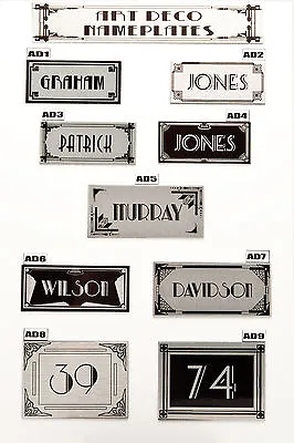 House Sign Plaque Personalised Name Plate Door Number Art Deco Nameplate • £6