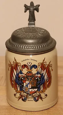 Student Society Wappen & Motto By Mettlach 1/2 L German Beer Stein Antique #1431 • $215