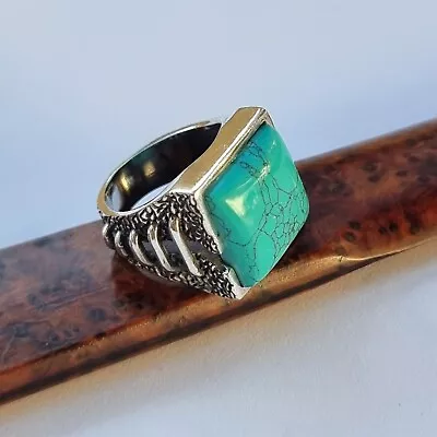 Vintage Victorian Sterling Silver  Ring Intaglio Turquoise Stone • $34