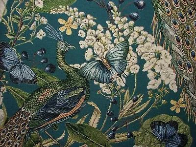 Peacock Teal Tapestry Fabric Curtain Upholstery Cushion Blanket Throws Use • £2.99