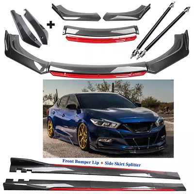 For Nissan Maxima Carbon Fiber Front Bumper Lip Spoiler + Side Skirt Body Kits • $199.99