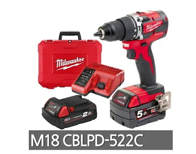 Milwaukee M18 CBLPD 2.0Ah+5.0Ah Hammer BL 18V 1800rpm 27000bpm 60Nm Charger_220V • $379.95