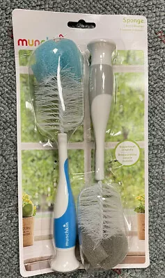 Munchkin Sponge Bottle/Nipple Brush 2 Pack - Blue/Gray 2-in-1 • $6.99