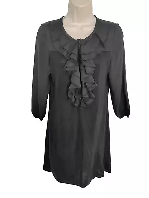 Women's Monsoon Uk 10 Black 2in1 Frill Knit Occasion Party Jumper Blouson Dress • £18.49