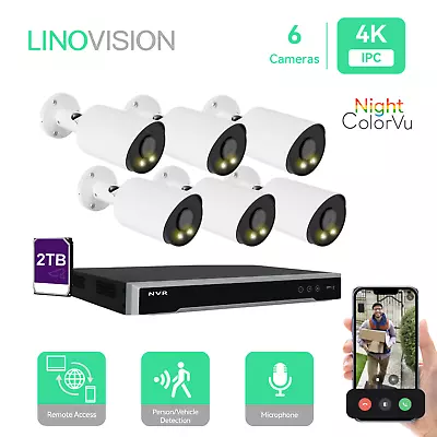 LINOVISION 8CH PoE IP Security Camera Kit With (6) 4K Night Color Vision Cameras • $889.99