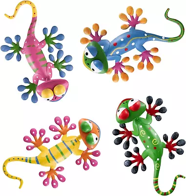 Metal Gecko Outdoor Wall Decor 4 Pack Lizard Art Garden Sculptures & Statues Wi • $17.49