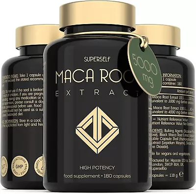 £14.89 • Buy Maca Root 5000mg - 180 Capsules - High Strength Black & Yellow Extract Tablets