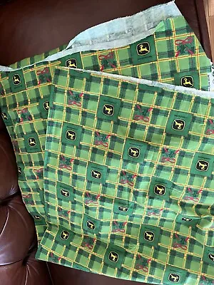 Green & Yellow W Red Accents John Deere Deer Holiday Flannel Fabric Remnant  – • $13.98
