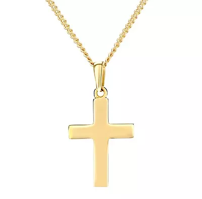 9ct Gold Plain Cross Pendant Necklace + 18 Inch Solid 9ct Gold Chain - UK Made • £64.95