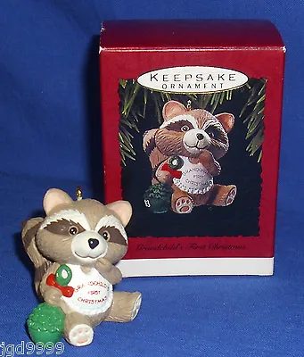 Hallmark Ornament Grandchild's First Christmas 1993 Baby Raccoon With Rattle NIB • $6.99
