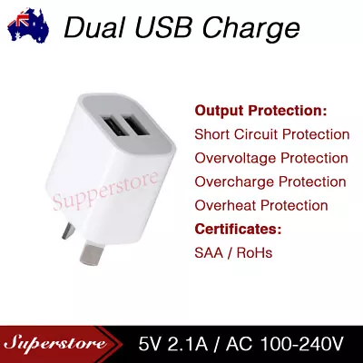 $6.41 • Buy 5V 2.1A Dual USB Wall Charger AU Universal Home Travel Power Adapter Plug