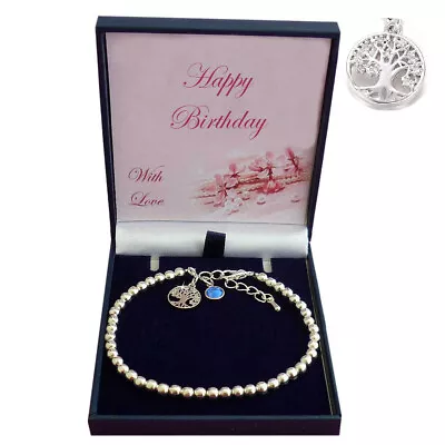 £12.99 • Buy Birthstone Bracelet In Happy Birthday Gift Box With Tree Of Life Charm, New!