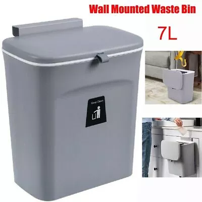 7L Wall Mounted Waste Bin Kitchen Cabinet Door Cupboard Hanging Trash Can W/ Lid • £13.99