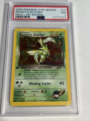 $62 • Buy ROCKET'S SCYTHER 13/132 1st Edition Gym Heroes Holo Rare Pokemon Card PSA 7