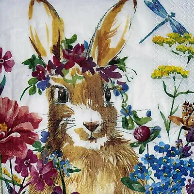 £1.35 • Buy 5 X Paper Cocktail Napkins/Decoupage/Craft/Dining -Bunny Easter Flower  SC62