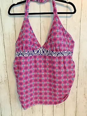 Beach Bump By Motherhood Maternity Pink Blue Tankini Top Halter Size XL Swimsuit • $8.79
