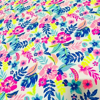 4-way Stretch Fabric Neon Flowers Print Spandex 60  Wide Swimsuit By The Yard • $12.99