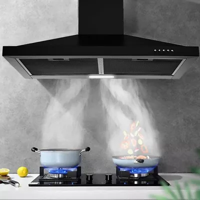 24  30  36  Wall Mount Range Hood 450CFM Kitchen Cook Vent 3 Speed Black LED New • $118.99