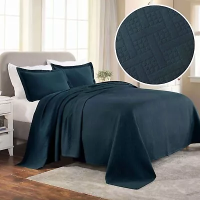 Jacquard Matelasse Textured Basketweave Bedspread & Pillow Sham Bedding Set • $80.75