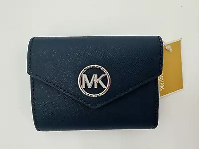 Michael Kors Greenwich Navy Medium Envelope Trifold Leather Wallet Nwt • $79.99