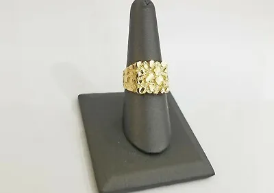 10k Real Yellow Gold Nugget Men Ring Sizable Casual Square Gold Ring 10kt • $311.69