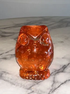 $24 • Buy VINTAGE Orange Owl Glass Art Paperweight Japan Sticker 3  Retro Groovy Figurine