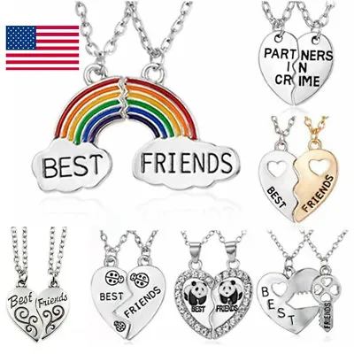 2Pcs Crystal Best Friend Love Heart Pendant Bff Friendship Necklace Jewelry Gift • $1.90