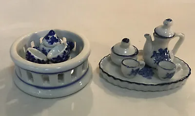 Miniature Blue & White Porcelain Tea Set & Soup Tureen Set • $15.99