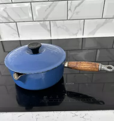 Le Creuset Wooden Handled Cast Iron Blue Enamel 20cm Saucepan And Lid • £15
