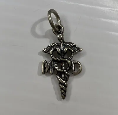 925 Sterling Silver Charm Pendant Medical Doctor MD Caduceus Serpents Wings • $22.50