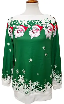 NEW ZAFUL Womens Ugly Christmas Sweater SANTA CLAUS Green Off Shoulder Size XXL • $12.95