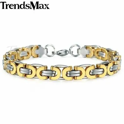 8mm Mens Silver Gold Plated Stainless Steel Flat Byzantine Chain Bracelet 7-11  • $8.99