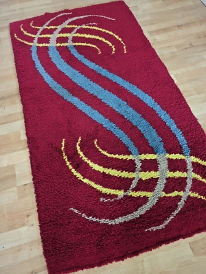 £65 • Buy Vintage Retro Mid Century Abstract Pop Art Red Yellow Wool Large Rug Mat 50s 60s