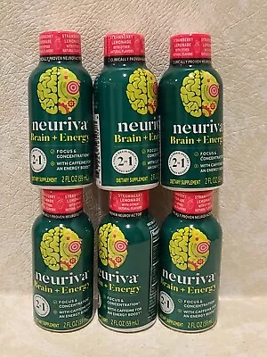 6 PACK • Neuriva Brain + Energy Shots 2 Oz Each STRAWBERRY LEMONADE • EXP 06/24 • $19.95