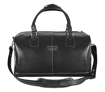 Leather Weekend Bag Travel Duffle Gym Men Holdall Black Genuine Leather Luggage • £85