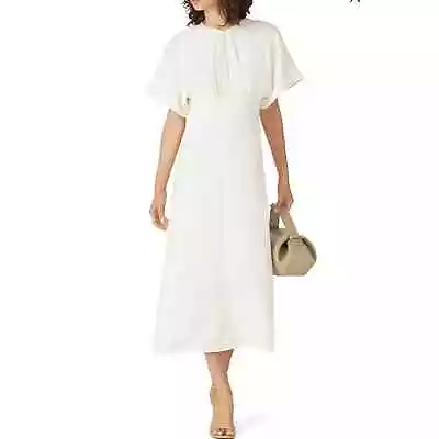 Victoria Beckham Batwing Midi Dress 10 LG White Cream Crepe Designer Event Chic  • $149.99