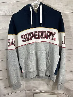 Superdry Trophy Hoodie Men’s Medium Gray Spellout Pullover Sweatshirt • $29.99