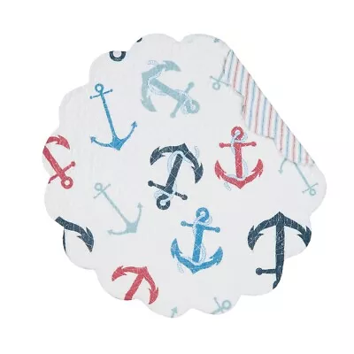 $16.93 • Buy Set Of 2 C&F ANCHORS AWAY Coastal Quilted Cotton Round Placemats 