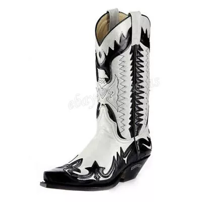 Retro Mens Cowboy Exotic Embroidered Shoes Western Boot Broad Square Toe Mexico • $39.89