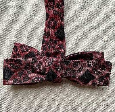 Vintage Slim Bow Tie Self-Tie Adjustable Red Black Geometric Floral Batwing 1  • $18