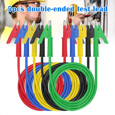 1M 5Pcs Dual Alligator Clips Multimer Test Leads Wire Cable With Insulators Clip • $20.99