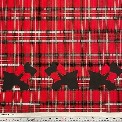 VTG Scotty Dog Plaid Single Border By Patty Reed Cotton Fabric By The HALF YARD • $9