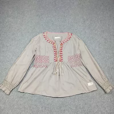 Odd Molly Blouse 3 - L Grey Cotton Woven Boho Top Floral Sequin 644 Large • $67.19